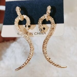 Gold Snake Earrings crafted from alloy with cubic zirconia accents 2 Inches
